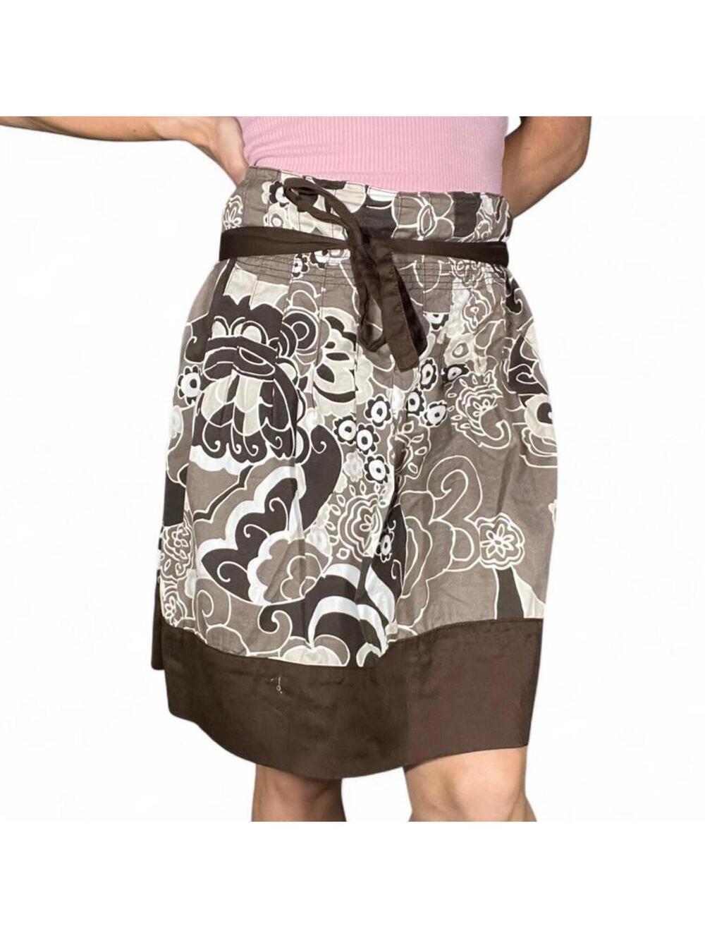 Promod Brown Floral Skirt with Tie Front